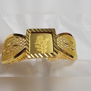 Filigree 22kt 24kt Gold Plated Bangle Bracelets India African Dubai Hinged Cuff